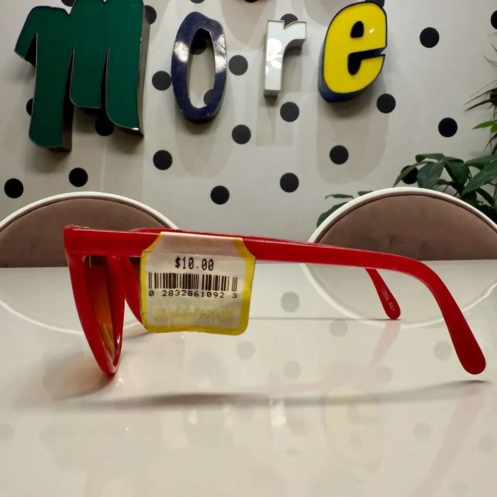 True Vintage 1970s Deadstock Large Cherry Red Amber Lens Sunglasses
